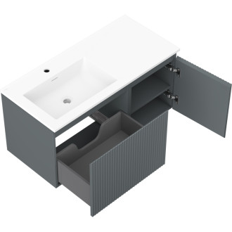 Kúpeľňová skrinka Mexen Rivel 100 cm s umývadlom Otis vľavo, 1S, 1D, drážkovaná, grafit matný/biela matná - 91A23-10047-3-BBFF66-W18L01