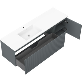 Kúpeľňová skrinka Mexen Rivel 160 cm s umývadlom Otis vľavo, 1S, 1D, drážkovaná, grafit matný/biela matná - 91A23-16047-3-BBFF66-W18L01