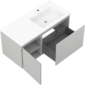Kúpeľňová skrinka Mexen Rivel 100 cm s umývadlom Otis pravé, 1S, 1D, drážkovaná, matná šedá/matná biela - 91A23-10047-3-BBFF62-W18P01
