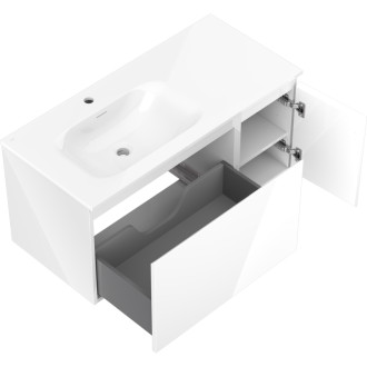 Kúpeľňová skrinka Mexen Orio 100 cm s umývadlom Vela ľavým, 1S, 1D, biely lesk - 91A13-10047-3-BBFF00-W23L00