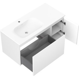 Kúpeľňová skrinka Mexen Orio 100 cm s umývadlom Vela vľavo, 1S, 1D, matná biela - 91A13-10047-3-BBFF01-W23L01
