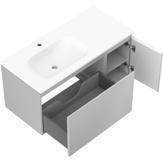 Kúpeľňová skrinka Mexen Orio 100 cm s umývadlom Vela vľavo, 1S, 1D, matná šedá/matná biela - 91A13-10047-3-BBFF62-W23L01