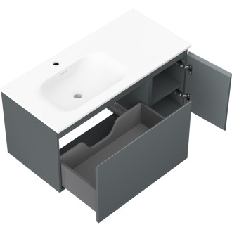 Kúpeľňová skrinka Mexen Orio 100 cm s ľavým umývadlom Vela, 1S, 1D, grafit matný/biela matná - 91A13-10047-3-BBFF66-W23L01