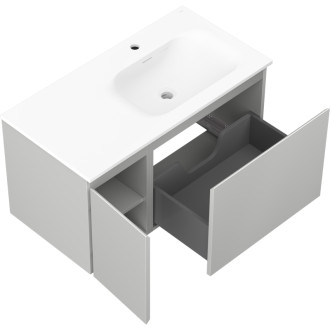 Kúpeľňová skrinka Mexen Orio 90 cm s umývadlom Vela pravé, 1S, 1D, matná šedá/matná biela - 91A13-09047-3-BBFF62-W23P01