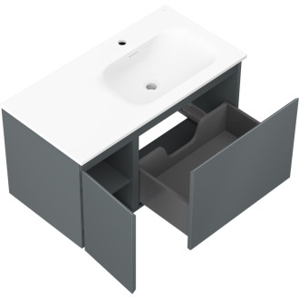 Kúpeľňová skrinka Mexen Orio 90 cm s umývadlom Vela pravé, 1S, 1D, grafit matný/biela matná - 91A13-09047-3-BBFF66-W23P01