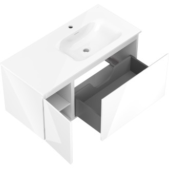 Kúpeľňová skrinka Mexen Orio 100 cm s umývadlom Vela pravá, 1S, 1D, biely lesk - 91A13-10047-3-BBFF00-W23P00