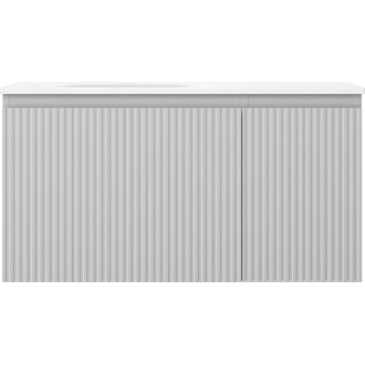 Mexen Rivel kúpeľňová skrinka 90 cm s umývadlom Vela ľavým, 1S, 1D, drážkovaná, matná šedá/matná biela - 91A23-09047-3-BBFF62-W23L01