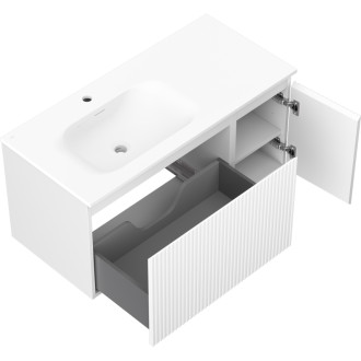 Mexen Rivel kúpeľňová skrinka 100 cm s umývadlom Vela ľavým, 1S, 1D, drážkovaná, matná biela - 91A23-10047-3-BBFF01-W23L01