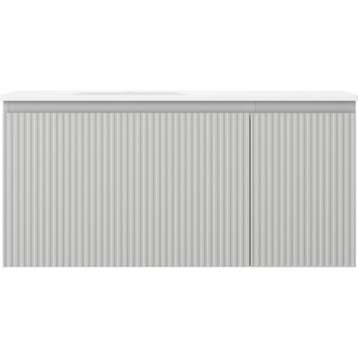 Mexen Rivel kúpeľňová skrinka 100 cm s umývadlom Vela vľavo, 1S, 1D, drážkovaná, matná šedá/matná biela - 91A23-10047-3-BBFF62-W23L01