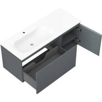 Kúpeľňová skrinka Mexen Rivel 120 cm s ľavým umývadlom Vela, 1S, 1D, drážkovaná, grafit matný/biela matná - 91A23-12047-3-BBFF66-W23L01