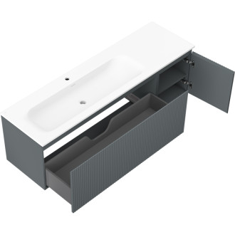 Kúpeľňová skrinka Mexen Rivel 160 cm s ľavým umývadlom Vela, 1S, 1D, drážkovaná, grafit matný/biela matná - 91A23-16047-3-BBFF66-W23L01