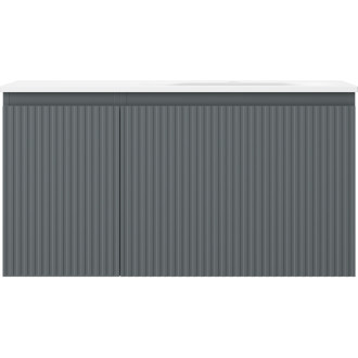 Kúpeľňová skrinka Mexen Rivel 90 cm s umývadlom Vela pravé, 1S, 1D, drážkovaná, grafit matný/biela matná - 91A23-09047-3-BBFF66-W23P01
