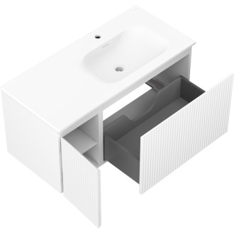 Mexen Rivel kúpeľňová skrinka 100 cm s umývadlom Vela pravá, 1S, 1D, drážkovaná, matná biela - 91A23-10047-3-BBFF01-W23P01