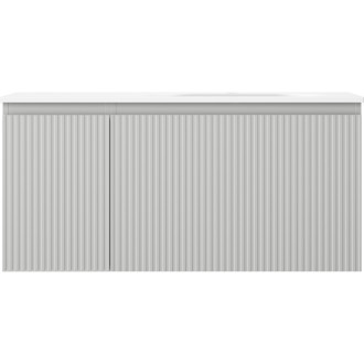 Kúpeľňová skrinka Mexen Rivel 100 cm s umývadlom Vela pravé, 1S, 1D, drážkovaná, matná šedá/matná biela - 91A23-10047-3-BBFF62-W23P01