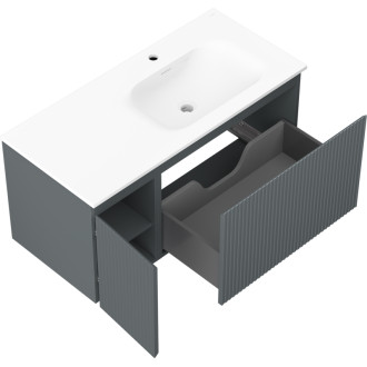 Mexen Rivel kúpeľňová skrinka 100 cm s umývadlom Vela pravá, 1S, 1D, drážkovaná, grafit/matná biela - 91A23-10047-3-BBFF66-W23P01