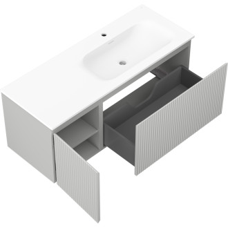 Kúpeľňová skrinka Mexen Rivel 120 cm s umývadlom Vela pravé, 1S, 1D, drážkovaná, matná šedá/matná biela - 91A23-12047-3-BBFF62-W23P01