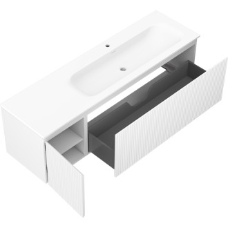 Mexen Rivel kúpeľňová skrinka 160 cm s umývadlom Vela pravá, 1S, 1D, drážkovaná, matná biela - 91A23-16047-3-BBFF01-W23P01