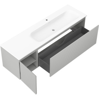 Kúpeľňová skrinka Mexen Rivel 160 cm s umývadlom Vela pravým, 1S, 1D, drážkovaná, matná šedá/matná biela - 91A23-16047-3-BBFF62-W23P01