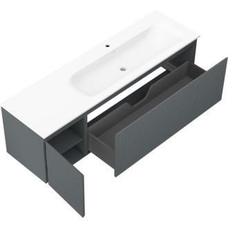 Mexen Rivel kúpeľňová skrinka 160 cm s umývadlom Vela pravá, 1S, 1D, drážkovaná, grafit/matná biela - 91A23-16047-3-BBFF66-W23P01