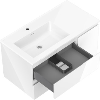 Mexen Orio szafka łazienkowa 90 cm z umywalką Otis lewą, 2S, 1D, biała połysk - 91A13-09047-3-BBFFF00-W18L00