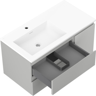 Kúpeľňová skrinka Mexen Orio 90 cm s umývadlom Otis vľavo, 2S, 1D, matná šedá/matná biela - 91A13-09047-3-BBFFF62-W18L01