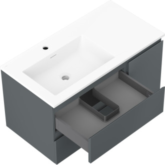 Kúpeľňová skrinka Mexen Orio 90 cm s umývadlom Otis ľavým, 2S, 1D, matný grafit/matná biela - 91A13-09047-3-BBFFF66-W18L01