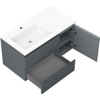 Kúpeľňová skrinka Mexen Orio 90 cm s umývadlom Otis ľavým, 2S, 1D, matný grafit/matná biela - 91A13-09047-3-BBFFF66-W18L01