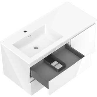 Mexen Orio szafka łazienkowa 100 cm z umywalką Otis lewą, 2S, 1D, biała połysk - 91A13-10047-3-BBFFF00-W18L00