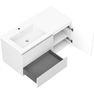 Kúpeľňová skrinka Mexen Orio 100 cm s umývadlom Otis vľavo, 2S, 1D, matná biela - 91A13-10047-3-BBFFF01-W18L01