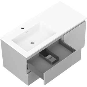 Kúpeľňová skrinka Mexen Orio 100 cm s umývadlom Otis vľavo, 2S, 1D, matná šedá/matná biela - 91A13-10047-3-BBFFF62-W18L01