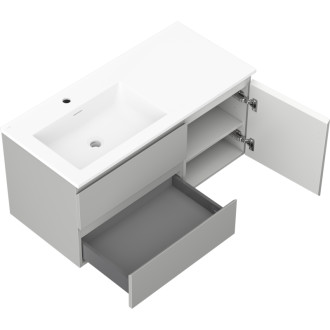 Kúpeľňová skrinka Mexen Orio 100 cm s umývadlom Otis vľavo, 2S, 1D, matná šedá/matná biela - 91A13-10047-3-BBFFF62-W18L01