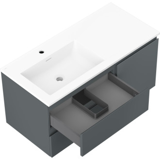 Kúpeľňová skrinka Mexen Orio 100 cm s umývadlom Otis vľavo, 2S, 1D, matný grafit/matná biela - 91A13-10047-3-BBFFF66-W18L01