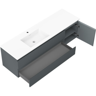 Kúpeľňová skrinka Mexen Orio 160 cm s umývadlom Otis vľavo, 2S, 1D, matný grafit/matná biela - 91A13-16047-3-BBFFF66-W18L01