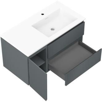 Kúpeľňová skrinka Mexen Orio 90 cm s umývadlom Otis pravé, 2S, 1D, grafit matný/biela matná - 91A13-09047-3-BBFFF66-W18P01