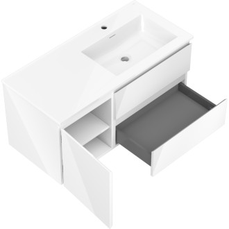 Mexen Orio szafka łazienkowa 100 cm z umywalką Otis prawą, 2S, 1D, biała połysk - 91A13-10047-3-BBFFF00-W18P00