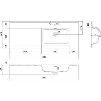 Kúpeľňová skrinka Mexen Orio 120 cm s umývadlom Otis pravé, 2S, 1D, grafit matný/biela matná - 91A13-12047-3-BBFFF66-W18P01