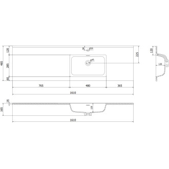 Kúpeľňová skrinka Mexen Orio 160 cm s umývadlom Otis pravá, 2S, 1D, biely lesk - 91A13-16047-3-BBFFF00-W18P00