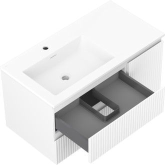 Mexen Rivel kúpeľňová skrinka 90 cm s umývadlom Otis ľavým, 2S, 1D, drážkovaná, matná biela - 91A23-09047-3-BBFFF01-W18L01