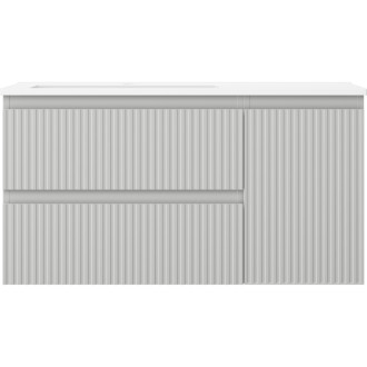 Kúpeľňová skrinka Mexen Rivel 90 cm s umývadlom Otis ľavým, 2S, 1D, drážkovaná, matná šedá/matná biela - 91A23-09047-3-BBFFF62-W18L01