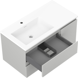 Kúpeľňová skrinka Mexen Rivel 90 cm s umývadlom Otis ľavým, 2S, 1D, drážkovaná, matná šedá/matná biela - 91A23-09047-3-BBFFF62-W18L01