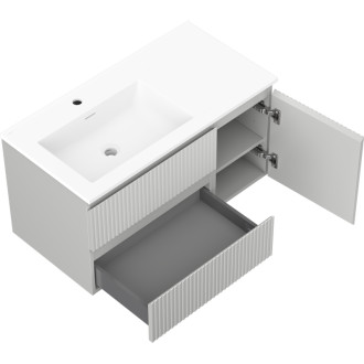 Kúpeľňová skrinka Mexen Rivel 90 cm s umývadlom Otis ľavým, 2S, 1D, drážkovaná, matná šedá/matná biela - 91A23-09047-3-BBFFF62-W18L01