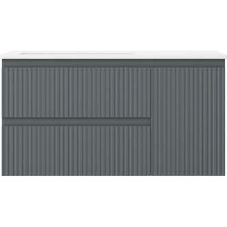 Kúpeľňová skrinka Mexen Rivel 90 cm s umývadlom Otis ľavým, 2S, 1D, drážkovaná, grafit matný/biela matná - 91A23-09047-3-BBFFF66-W18L01