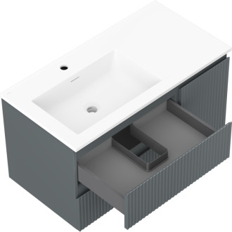 Kúpeľňová skrinka Mexen Rivel 90 cm s umývadlom Otis ľavým, 2S, 1D, drážkovaná, grafit matný/biela matná - 91A23-09047-3-BBFFF66-W18L01