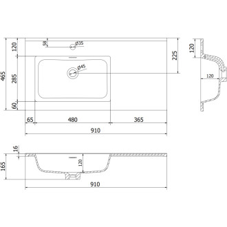 Kúpeľňová skrinka Mexen Rivel 90 cm s umývadlom Otis ľavým, 2S, 1D, drážkovaná, grafit matný/biela matná - 91A23-09047-3-BBFFF66-W18L01
