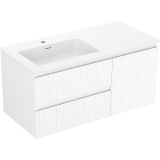 Mexen Rivel kúpeľňová skrinka 100 cm s umývadlom Otis ľavým, 2S, 1D, drážkovaná, matná biela - 91A23-10047-3-BBFFF01-W18L01
