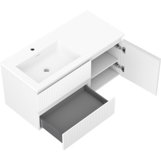 Mexen Rivel kúpeľňová skrinka 100 cm s umývadlom Otis ľavým, 2S, 1D, drážkovaná, matná biela - 91A23-10047-3-BBFFF01-W18L01