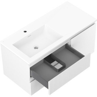 Mexen Rivel kúpeľňová skrinka 100 cm s umývadlom Otis ľavým, 2S, 1D, drážkovaná, matná biela - 91A23-10047-3-BBFFF01-W18L01