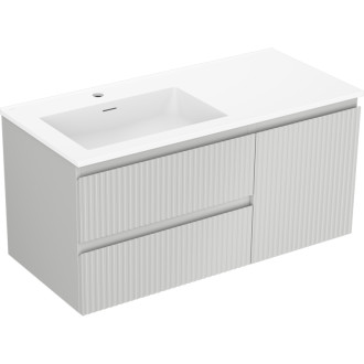 Kúpeľňová skrinka Mexen Rivel 100 cm s umývadlom Otis vľavo, 2S, 1D, drážkovaná, matná šedá/matná biela - 91A23-10047-3-BBFFF62-W18L01