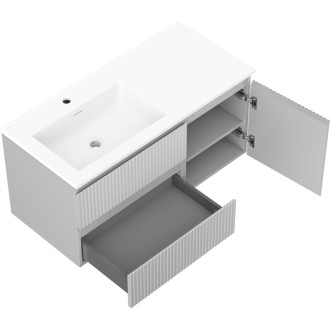 Kúpeľňová skrinka Mexen Rivel 100 cm s umývadlom Otis vľavo, 2S, 1D, drážkovaná, matná šedá/matná biela - 91A23-10047-3-BBFFF62-W18L01