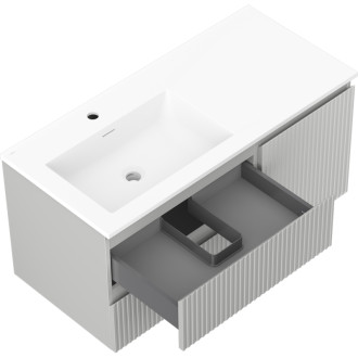 Kúpeľňová skrinka Mexen Rivel 100 cm s umývadlom Otis vľavo, 2S, 1D, drážkovaná, matná šedá/matná biela - 91A23-10047-3-BBFFF62-W18L01